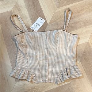 Zara Beige Checkered Blouse